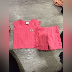 Girls' Ribbed Pink Strawberry-Accent Pajama Set